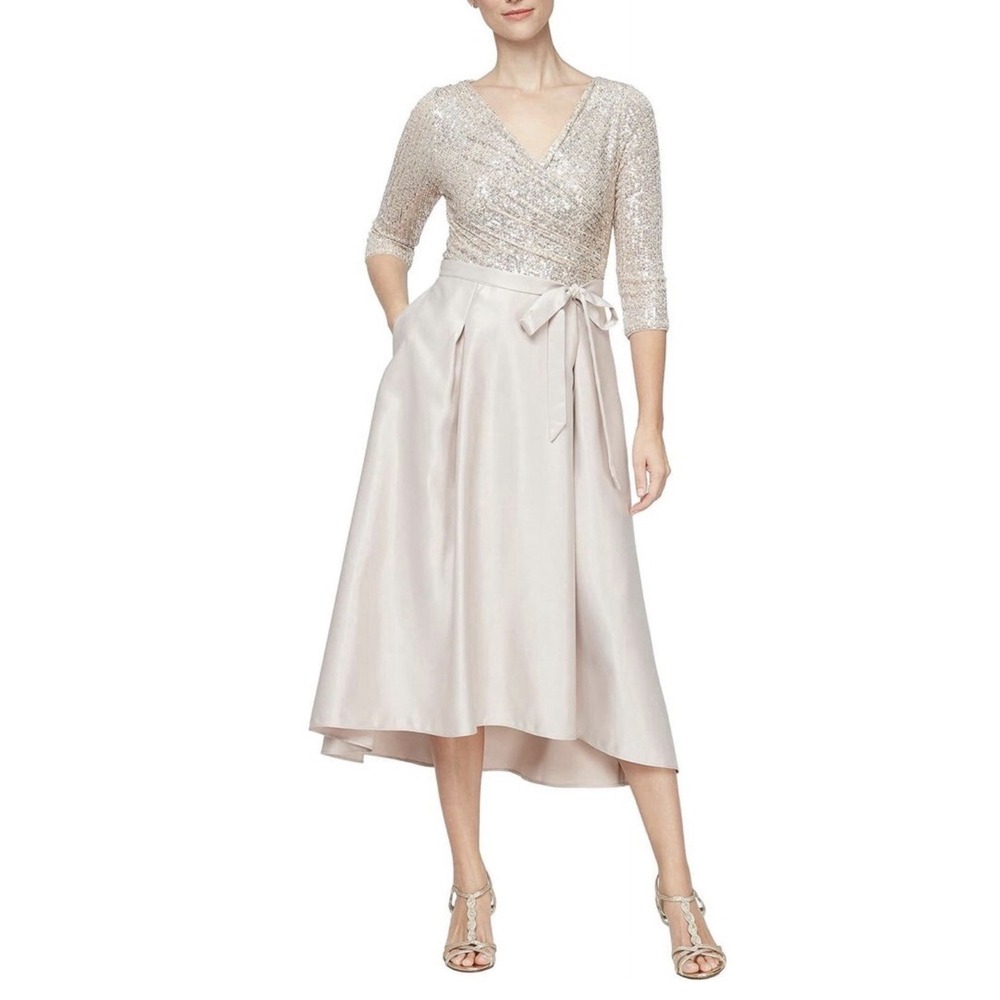 Alex Evenings Sequin Lace High-Low Dress Light Pink Size 16 Mother Of The Bride